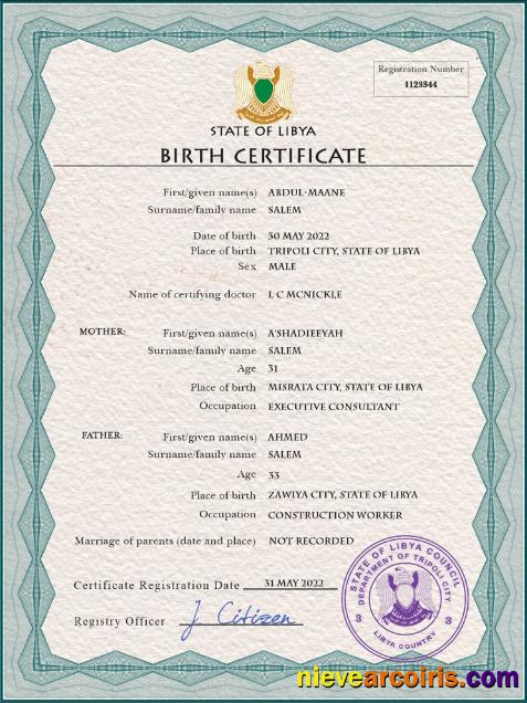 Libya birth certificate